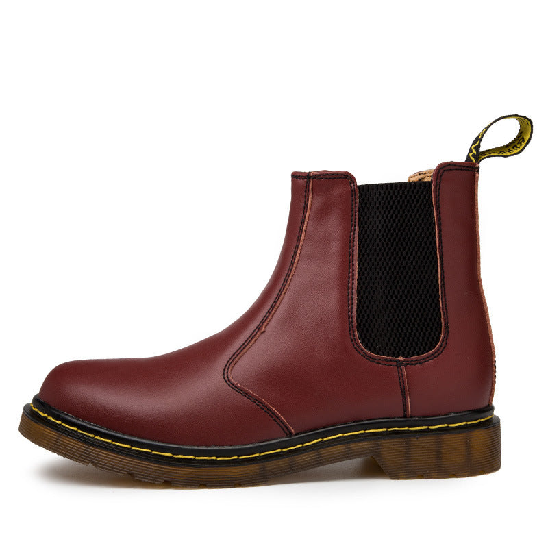 Thick-Heel Cowhide Leather Martin Boots