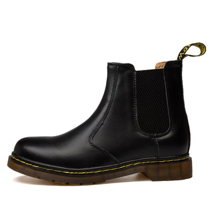 Thick-Heel Cowhide Leather Martin Boots