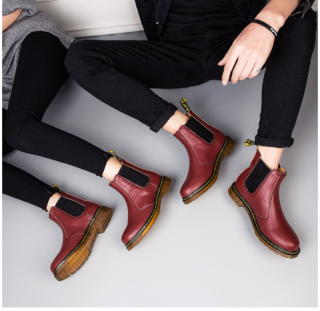 Thick-Heel Cowhide Leather Martin Boots