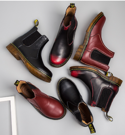 Thick-Heel Cowhide Leather Martin Boots