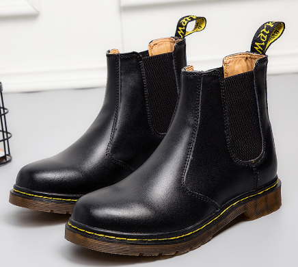 Thick-Heel Cowhide Leather Martin Boots