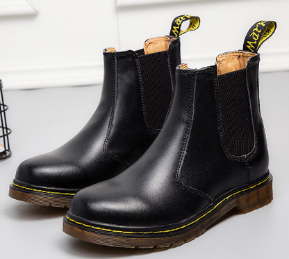 Thick-Heel Cowhide Leather Martin Boots